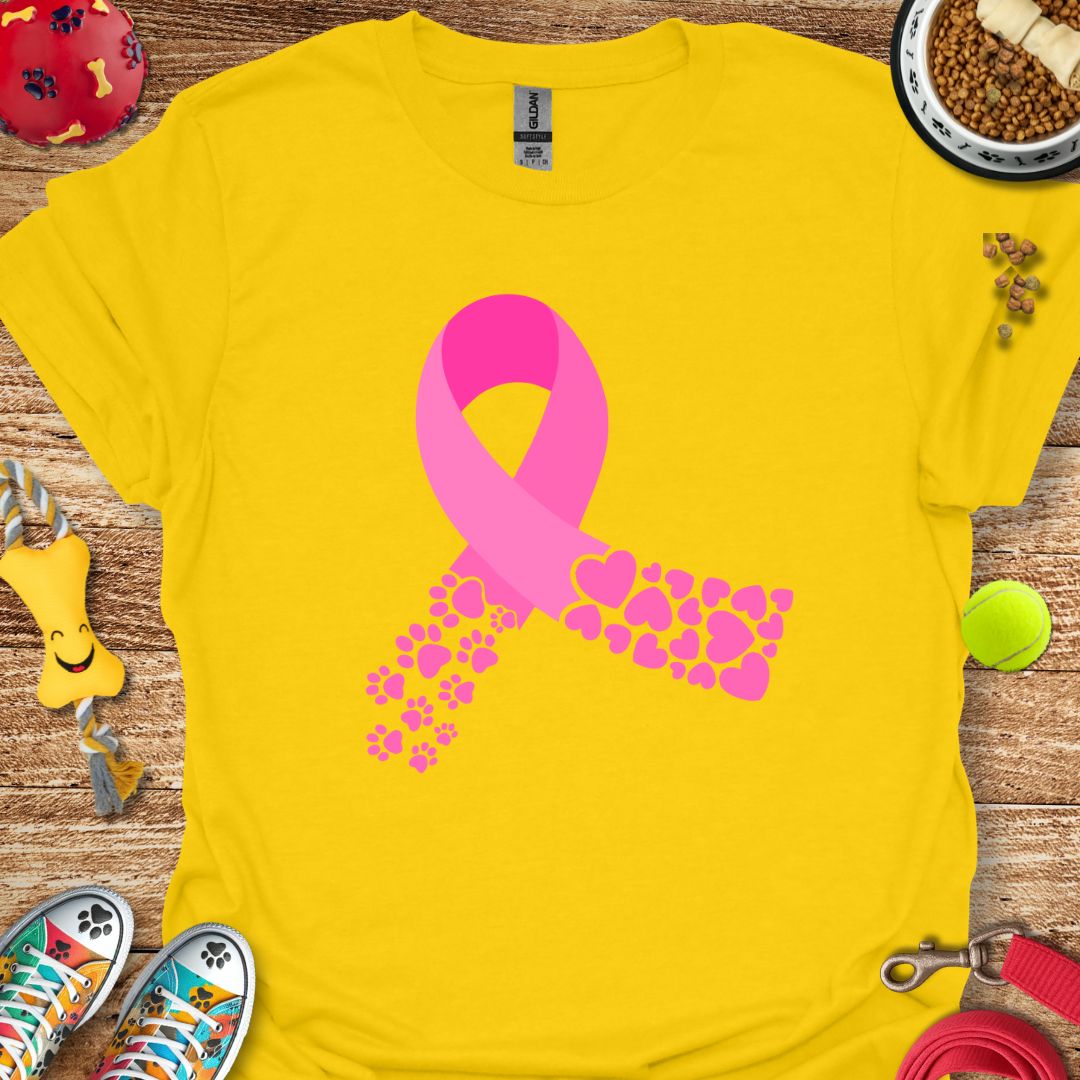 Pink Ribbon Paws and Hearts T-Shirt
