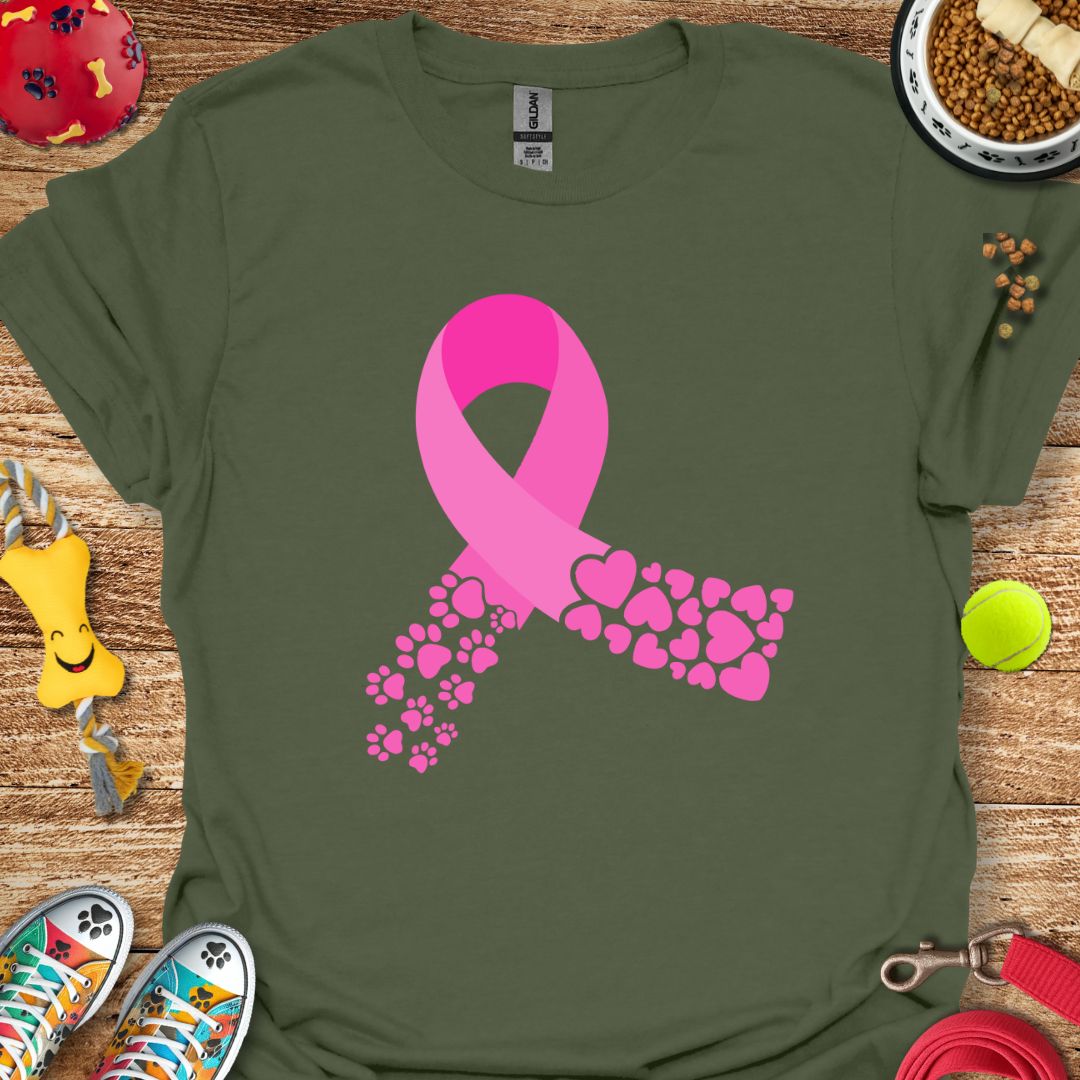 Pink Ribbon Paws and Hearts T-Shirt