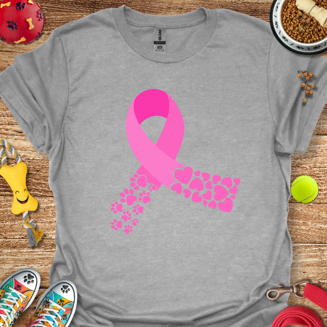Pink Ribbon Paws and Hearts T-Shirt