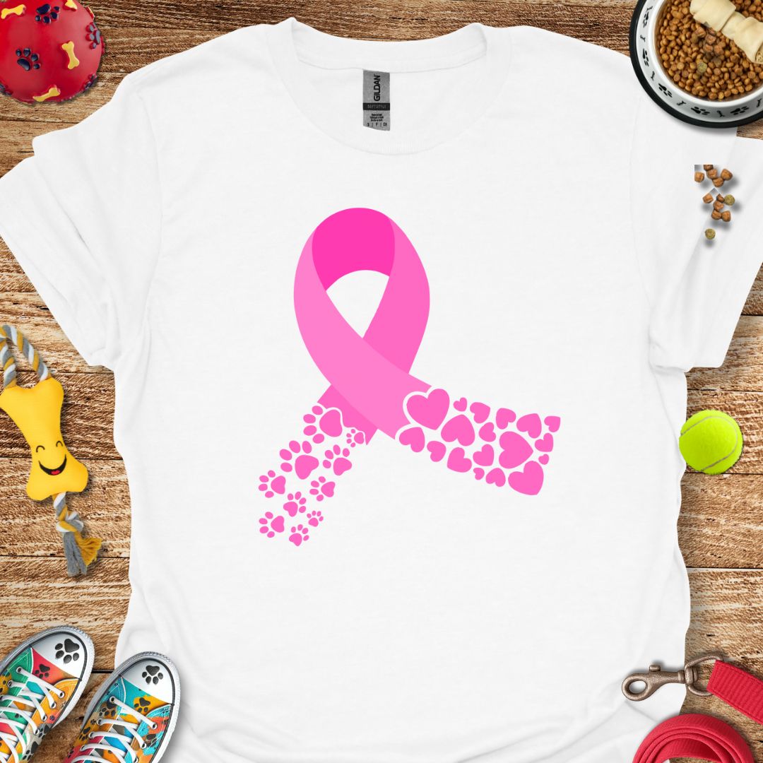 Pink Ribbon Paws and Hearts T-Shirt