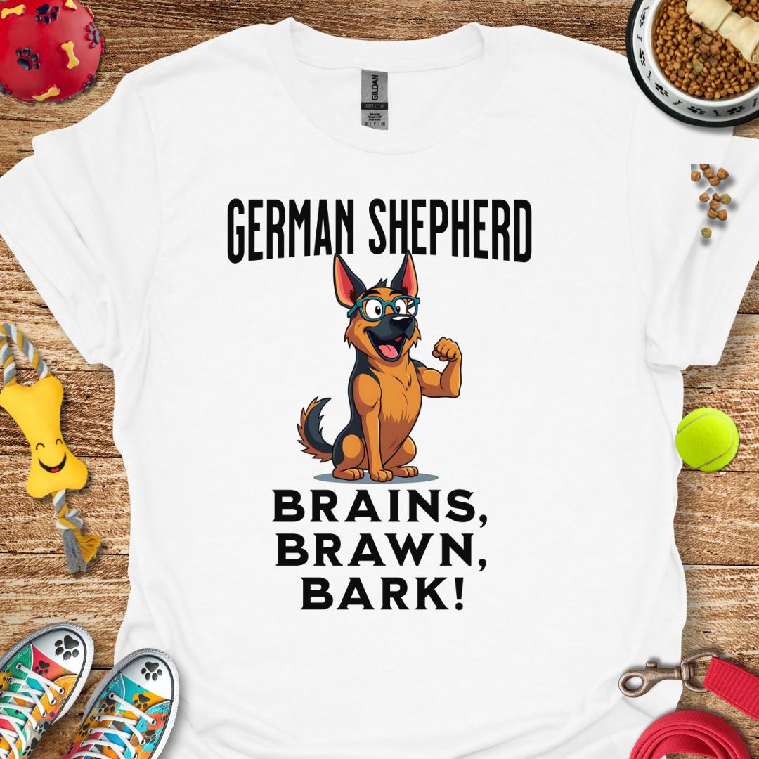 German Shepherd Brains Brawn Bark T-Shirt