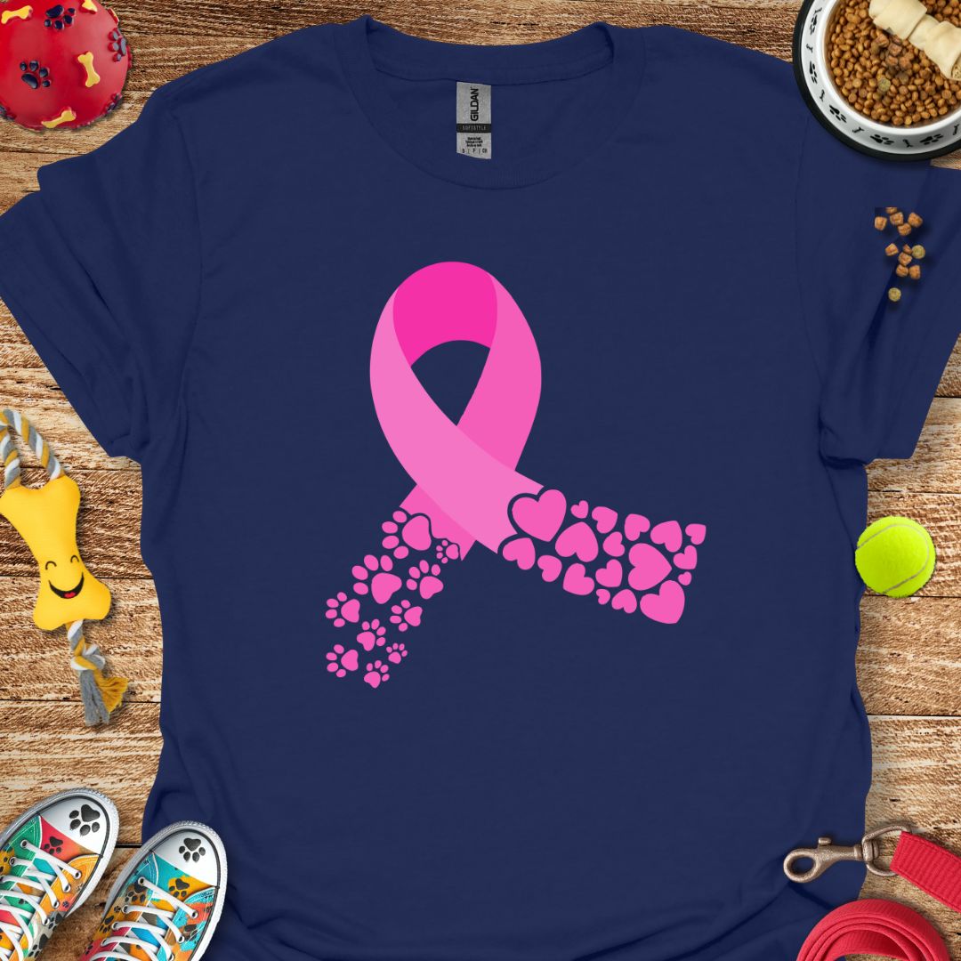 Pink Ribbon Paws and Hearts T-Shirt